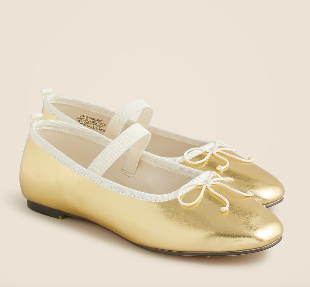 J.Crew Crewcuts Girls Strappy Ballet Flats Golden Honey Metallic Party K3 NWT